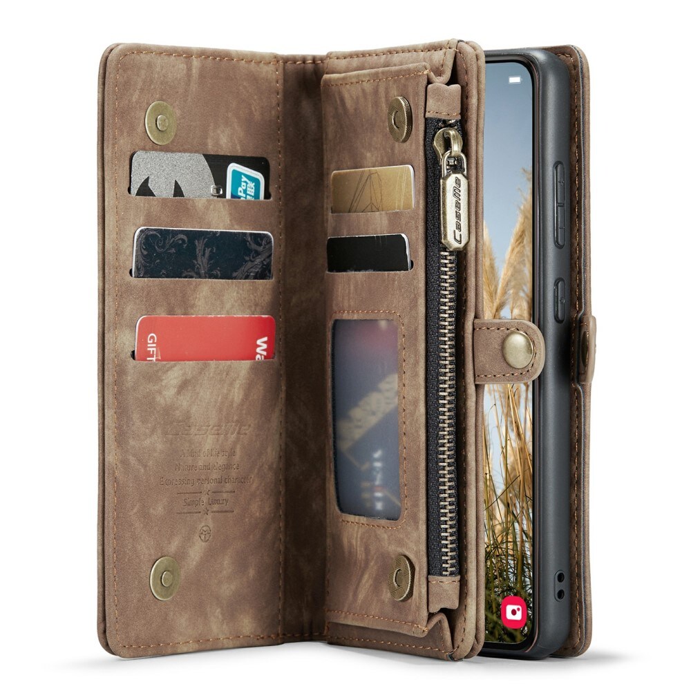 Samsung Galaxy S24 Plus Rummeligt pungetui med mange kortholdere, Brun
