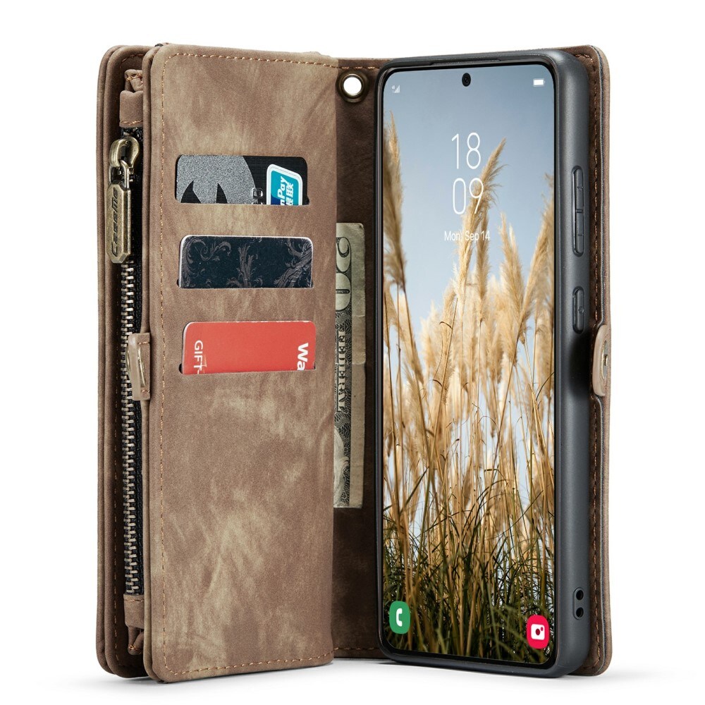 Samsung Galaxy S24 Plus Rummeligt pungetui med mange kortholdere, Brun