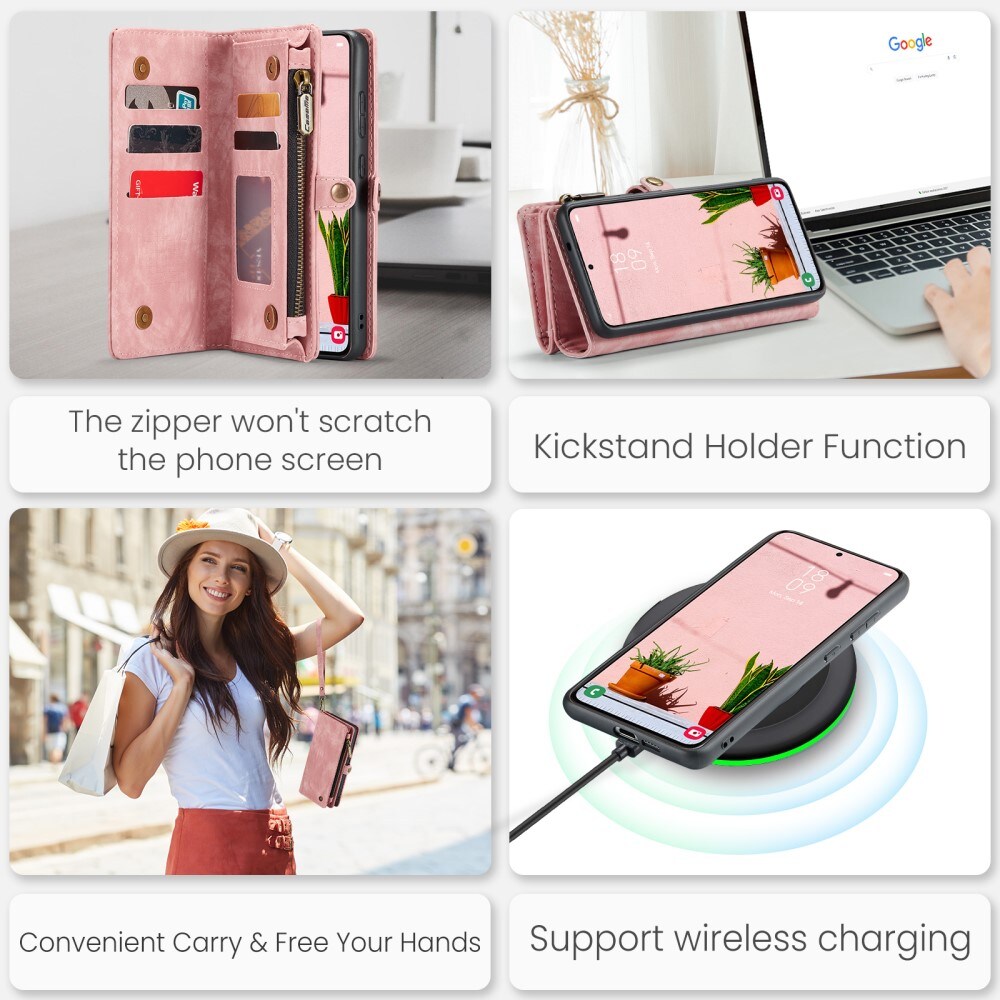 Samsung Galaxy S24 Plus Rummeligt pungetui med mange kortholdere, Lyserød