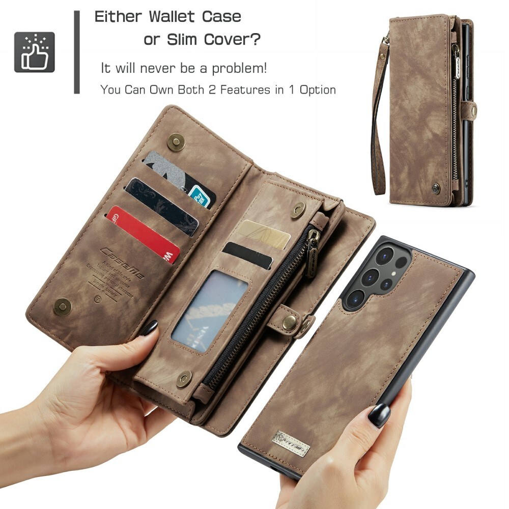 Samsung Galaxy S24 Ultra Rummeligt pungetui med mange kortholdere, Brun