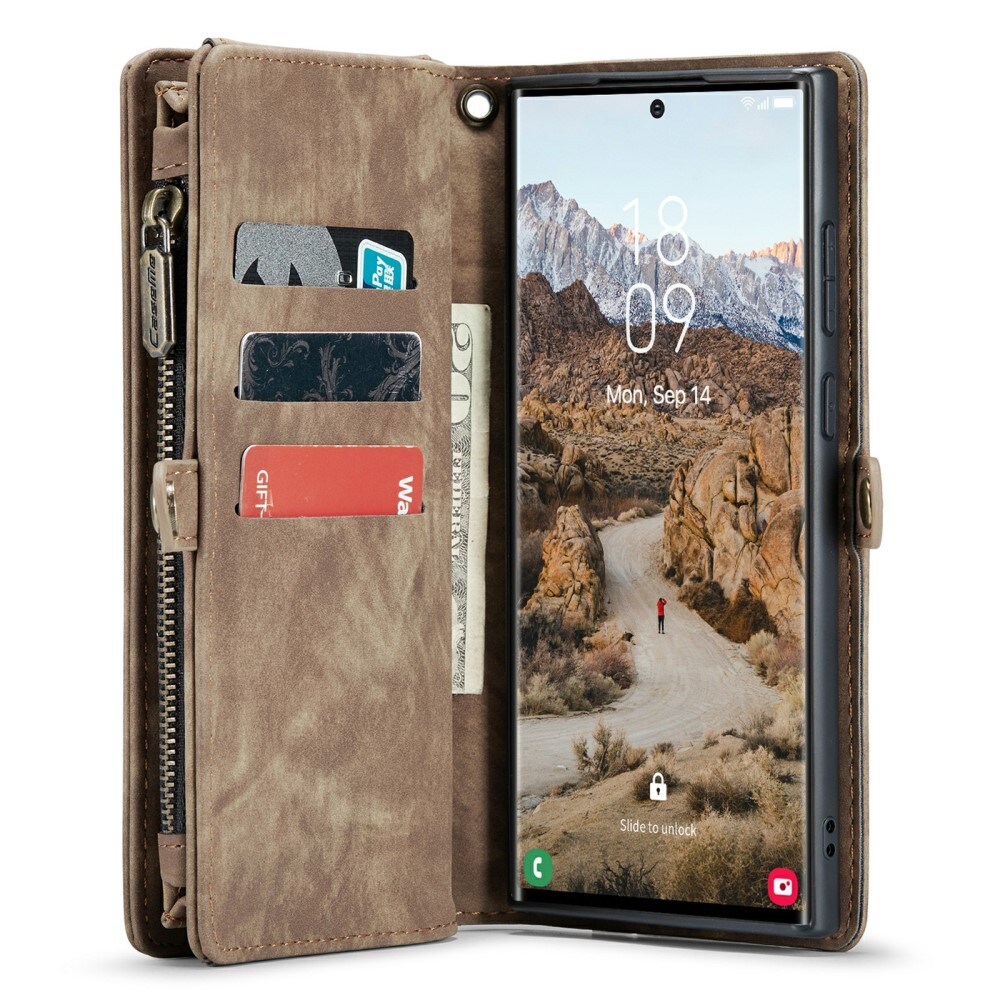Samsung Galaxy S24 Ultra Rummeligt pungetui med mange kortholdere, Brun