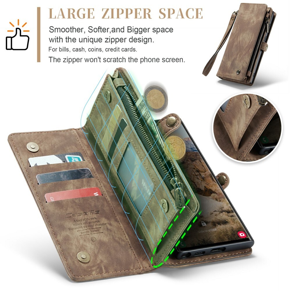Samsung Galaxy S24 Ultra Rummeligt pungetui med mange kortholdere, Brun