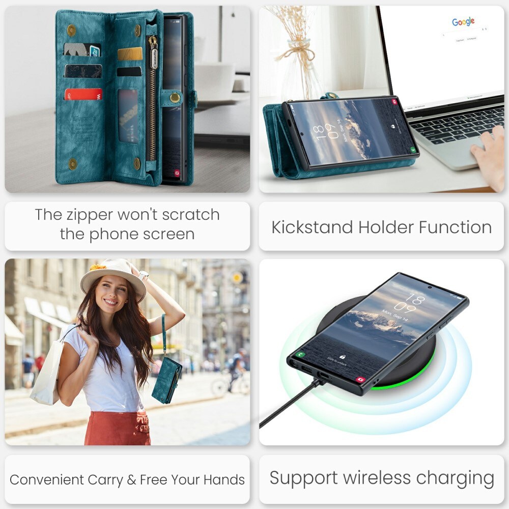 Samsung Galaxy S24 Ultra Rummeligt pungetui med mange kortholdere, Blå