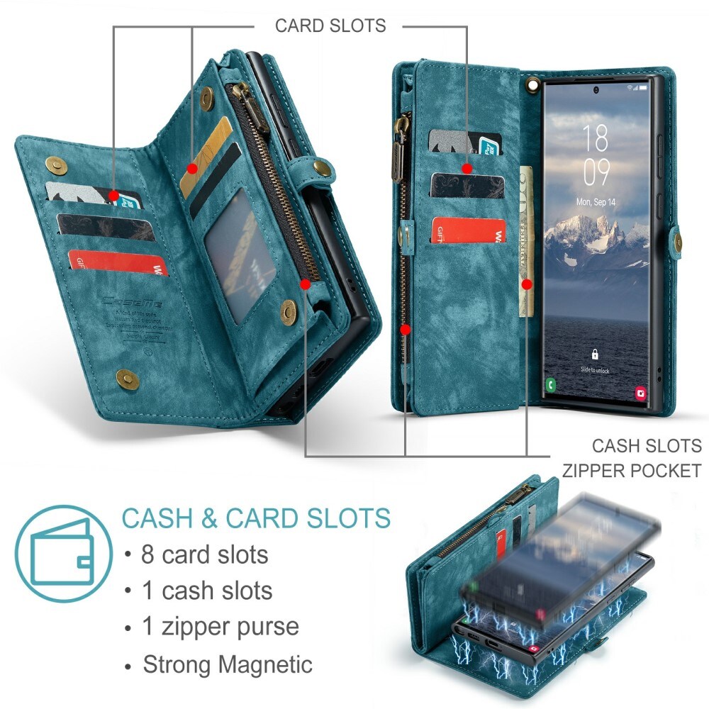 Samsung Galaxy S24 Ultra Rummeligt pungetui med mange kortholdere, Blå