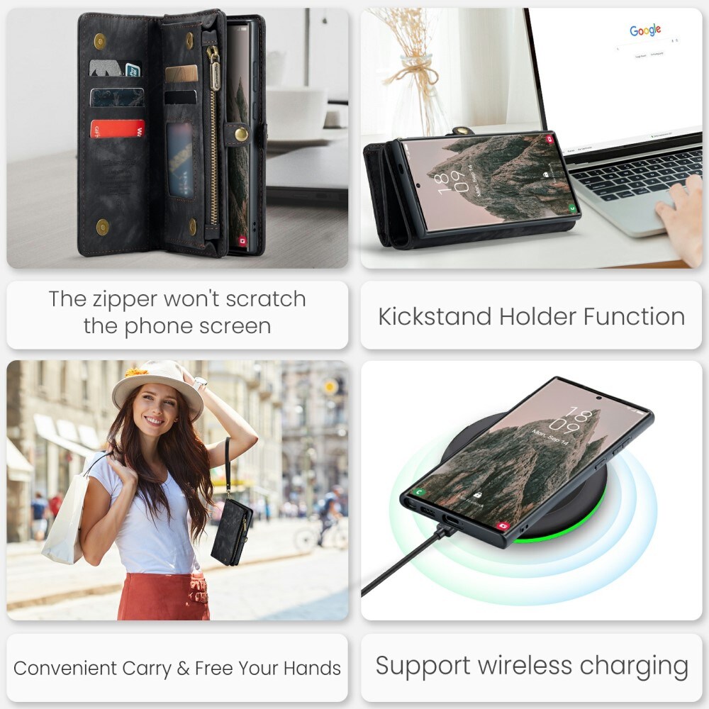Samsung Galaxy S24 Ultra Rummeligt pungetui med mange kortholdere, Grå