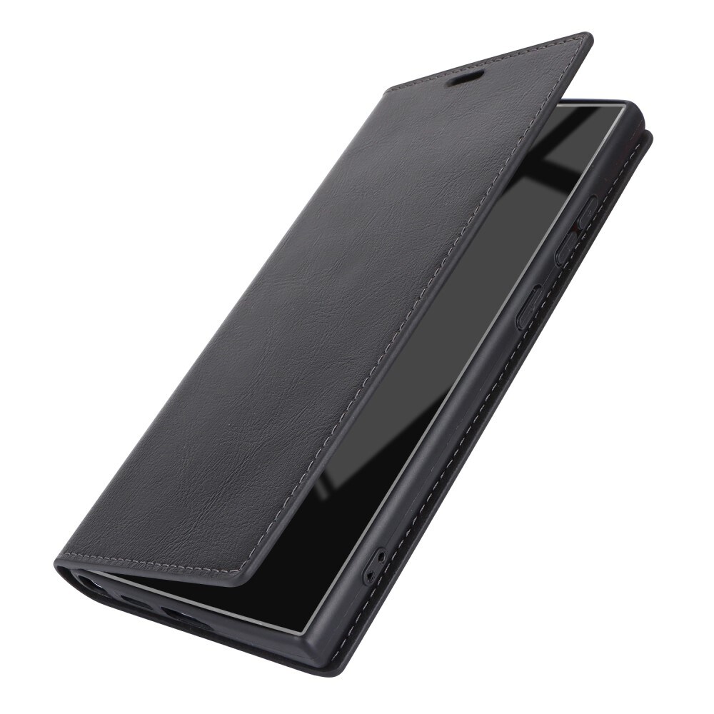 Samsung Galaxy S24 Ultra Smidigt mobiletui i ægte læder, Sort