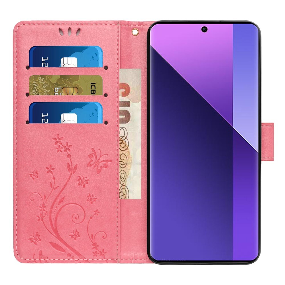 Xiaomi Redmi 13C Mobiletui med sommerfugle, Lyserød