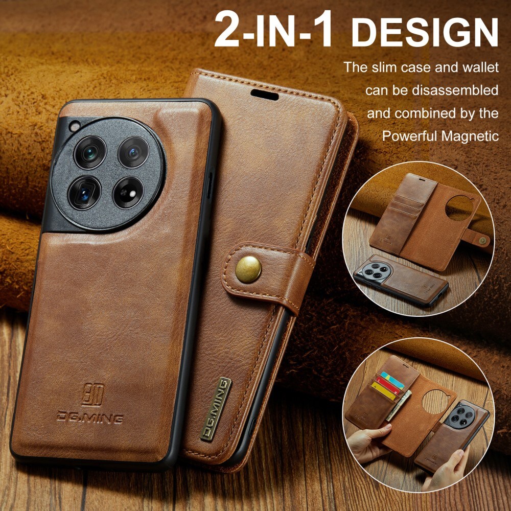  OnePlus 12 Pungetui med aftageligt cover, Cognac
