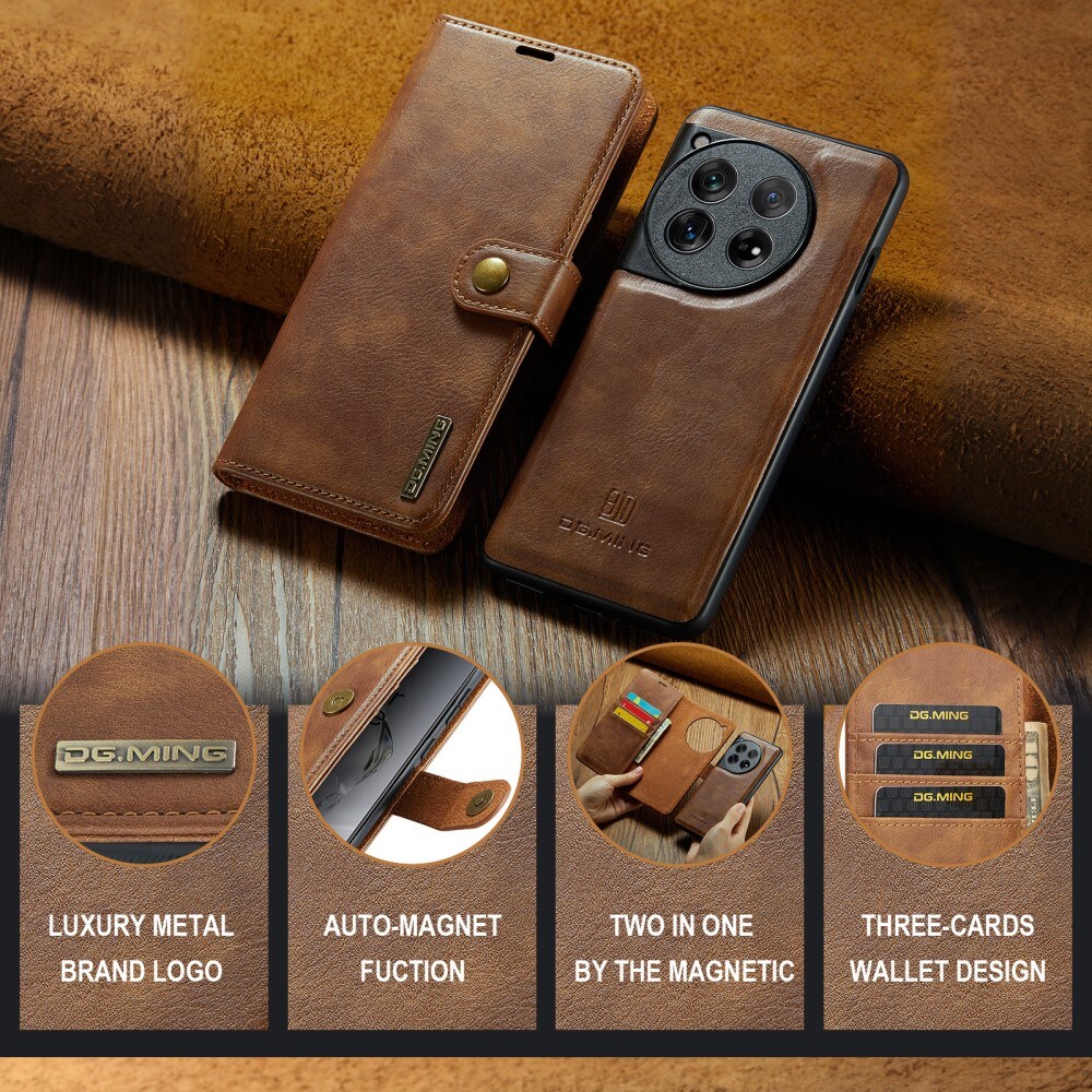  OnePlus 12 Pungetui med aftageligt cover, Cognac