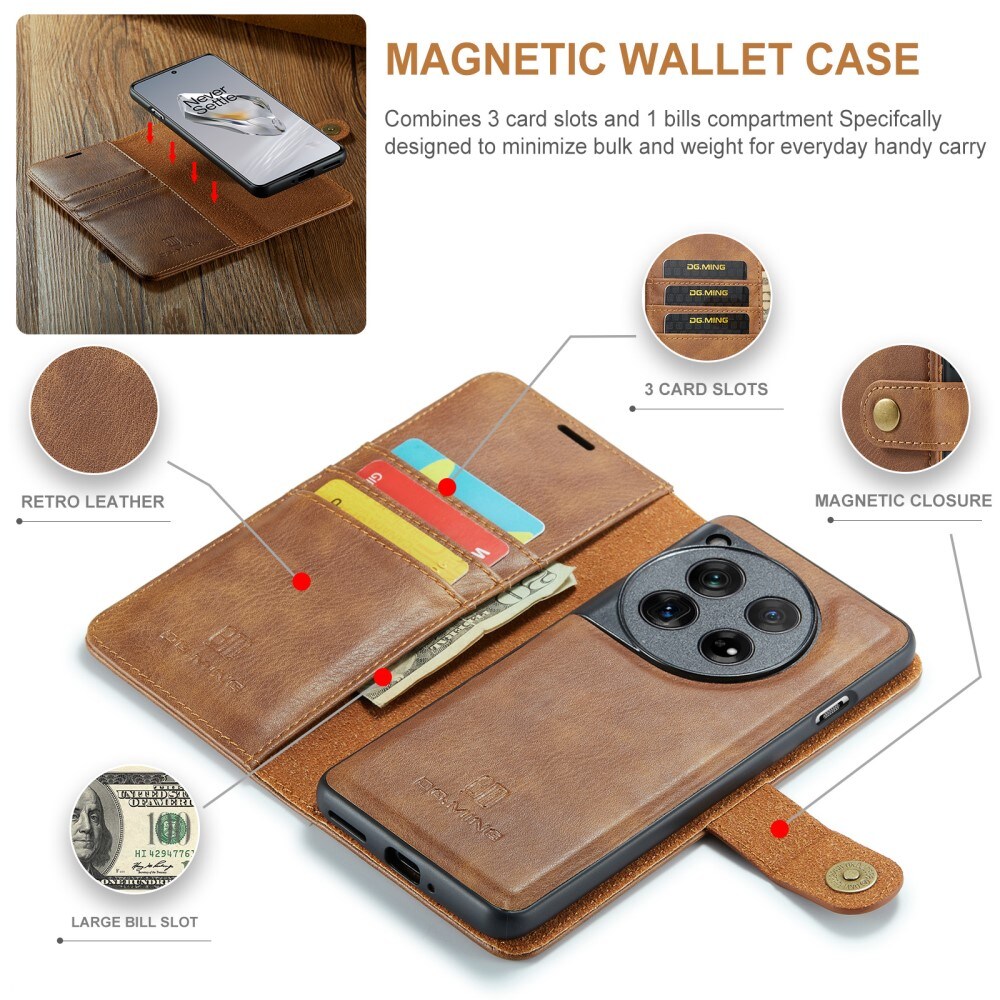  OnePlus 12 Pungetui med aftageligt cover, Cognac