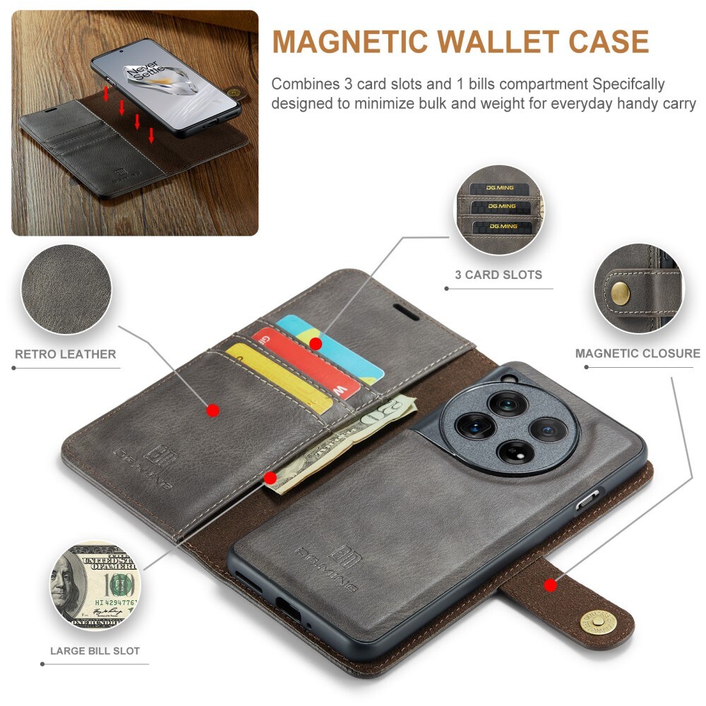  OnePlus 12 Pungetui med aftageligt cover, Brown