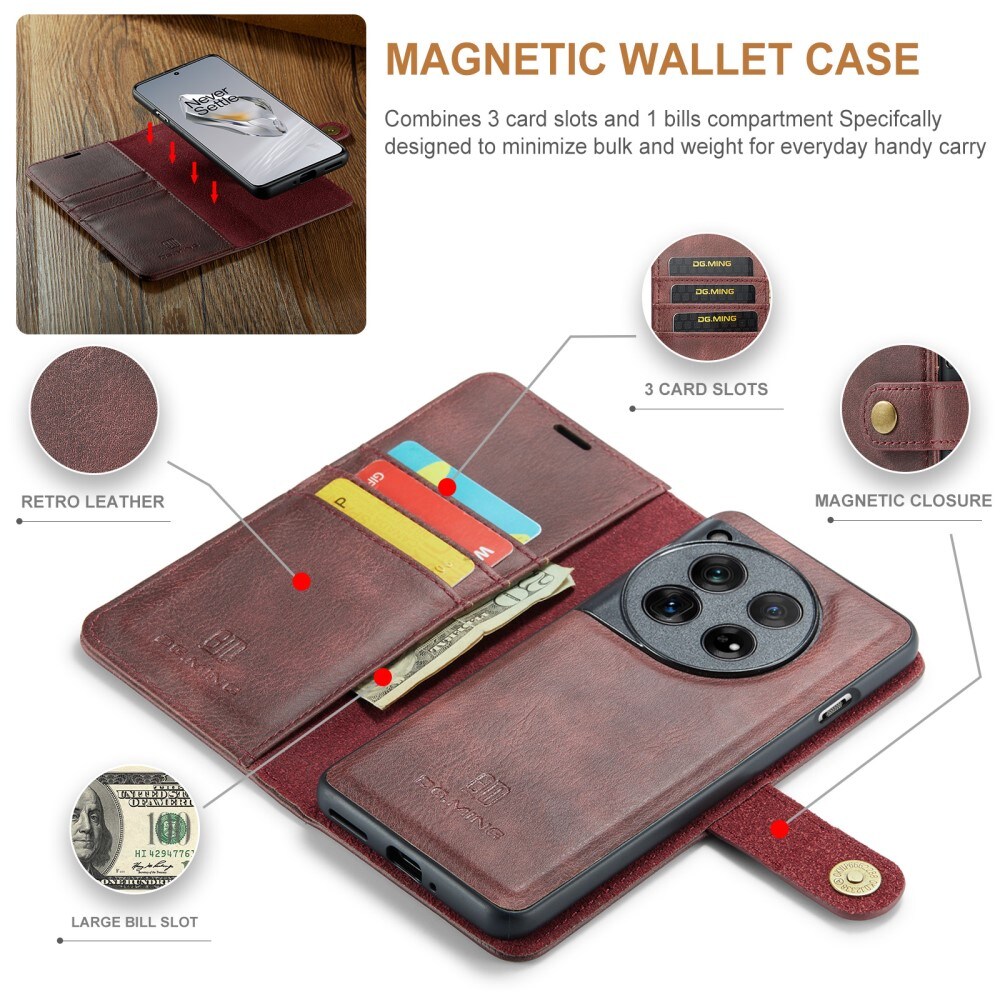  OnePlus 12 Pungetui med aftageligt cover, Red