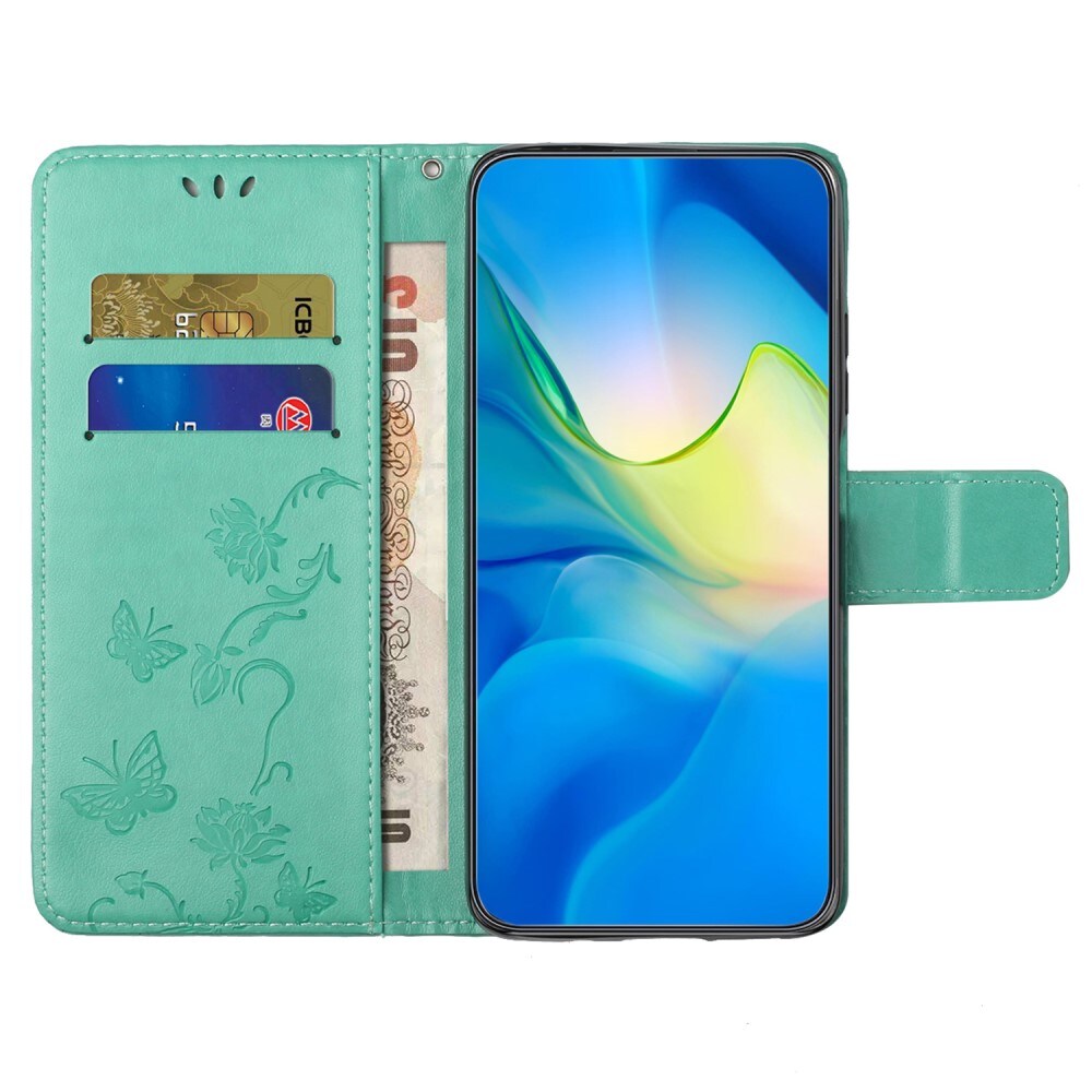 Motorola Moto G24 Power Mobiletui med sommerfugle, Grøn