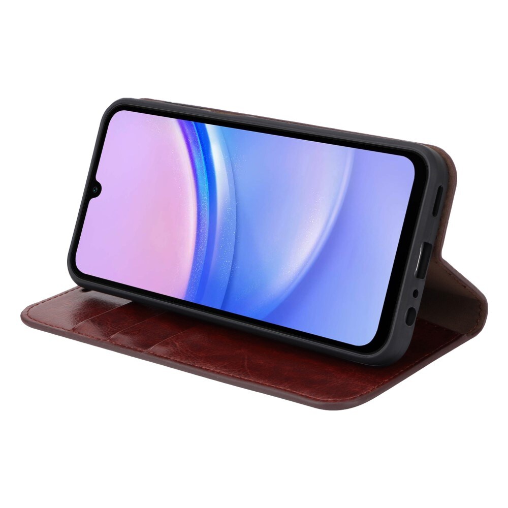 Samsung Galaxy A15 Smidigt mobiletui i ægte læder, Mørkebrun