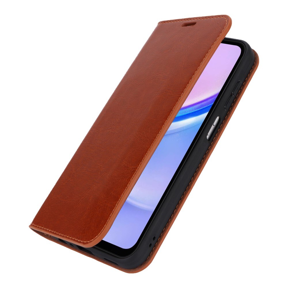 Samsung Galaxy A15 Smidigt mobiletui i ægte læder, Brun
