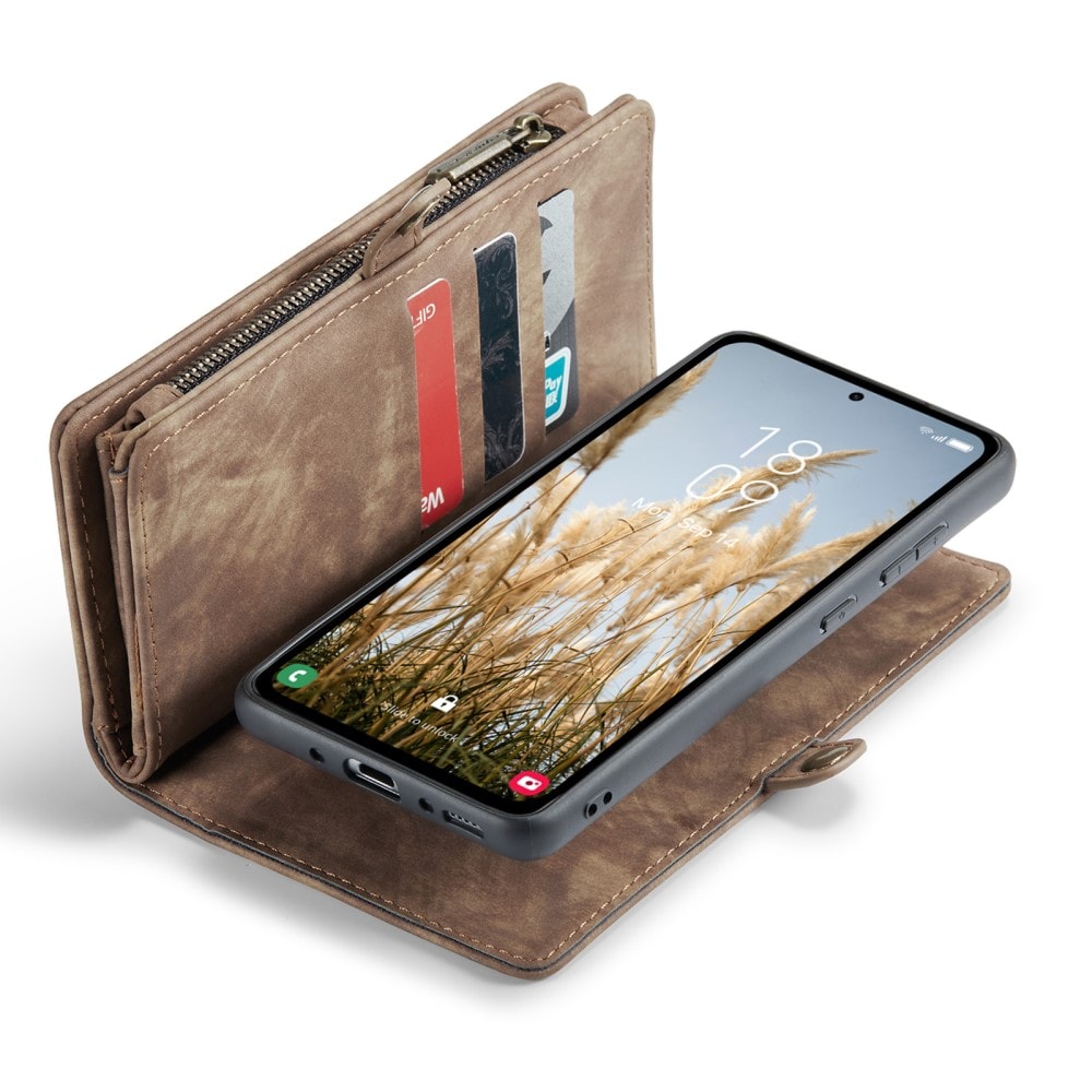 Samsung Galaxy A35 Rummeligt pungetui med mange kortholdere, Brun