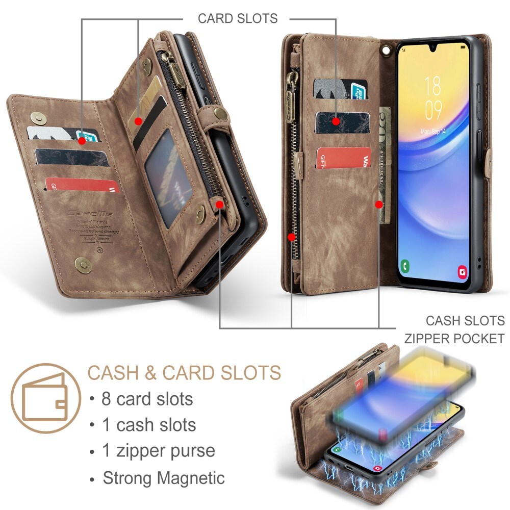 Samsung Galaxy A05s Rummeligt pungetui med mange kortholdere, Brun