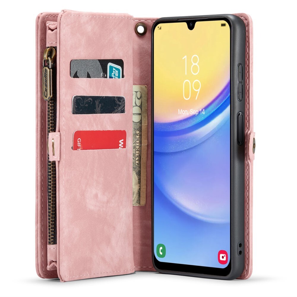 Samsung Galaxy A15 Rummeligt pungetui med mange kortholdere, Lyserød