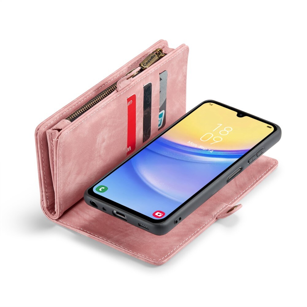 Samsung Galaxy A15 Rummeligt pungetui med mange kortholdere, Lyserød