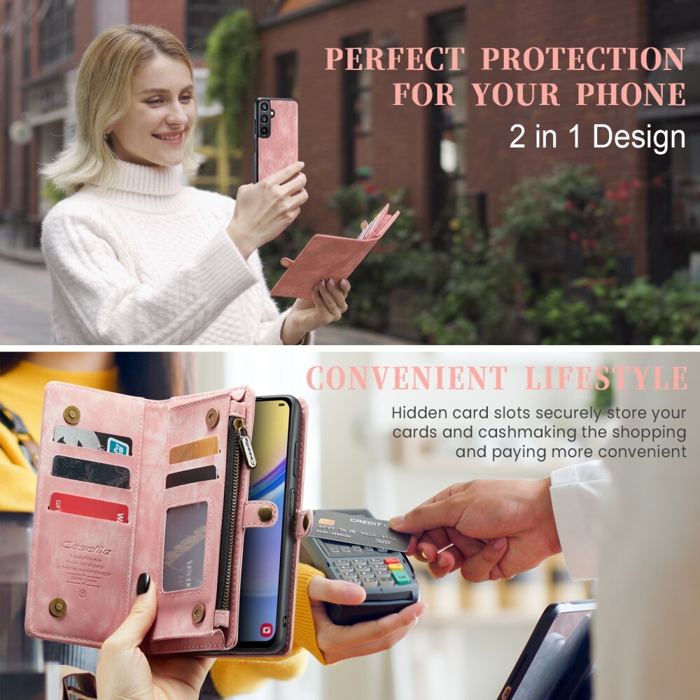 Samsung Galaxy A15 Rummeligt pungetui med mange kortholdere, Lyserød