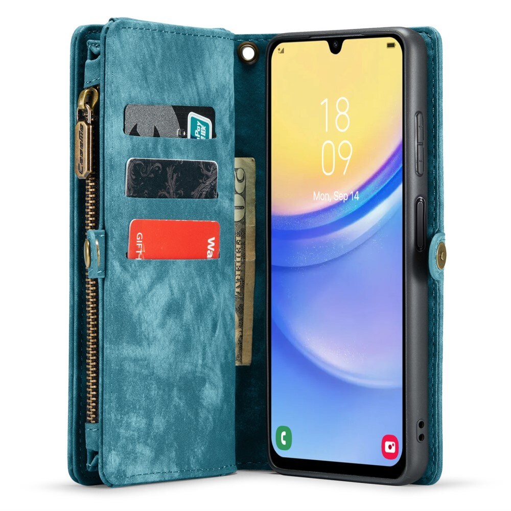 Samsung Galaxy A15 Rummeligt pungetui med mange kortholdere, Blå
