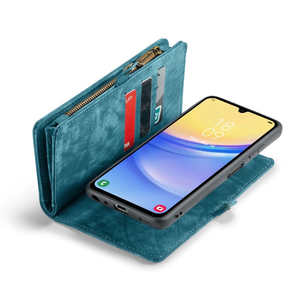 Samsung Galaxy A15 Rummeligt pungetui med mange kortholdere, Blå