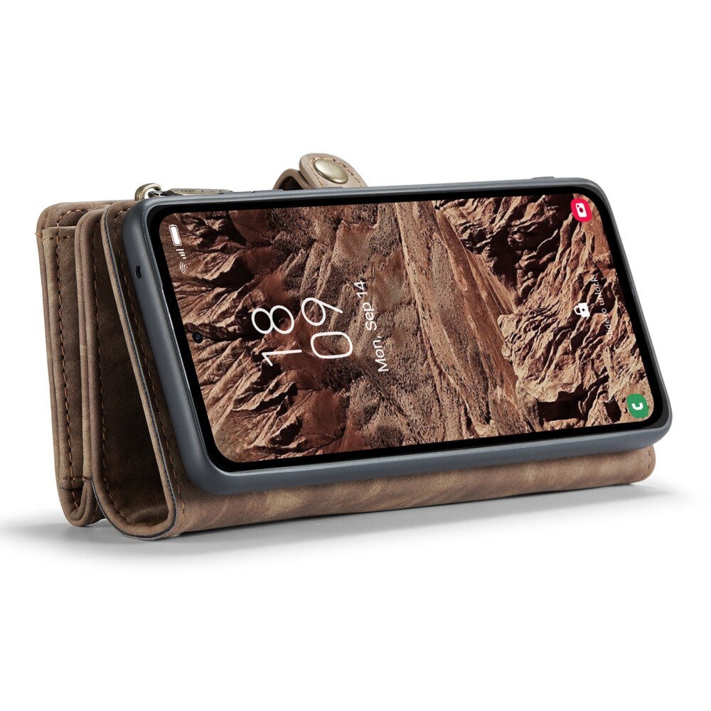 Samsung Galaxy A55 Rummeligt pungetui med mange kortholdere, Brun
