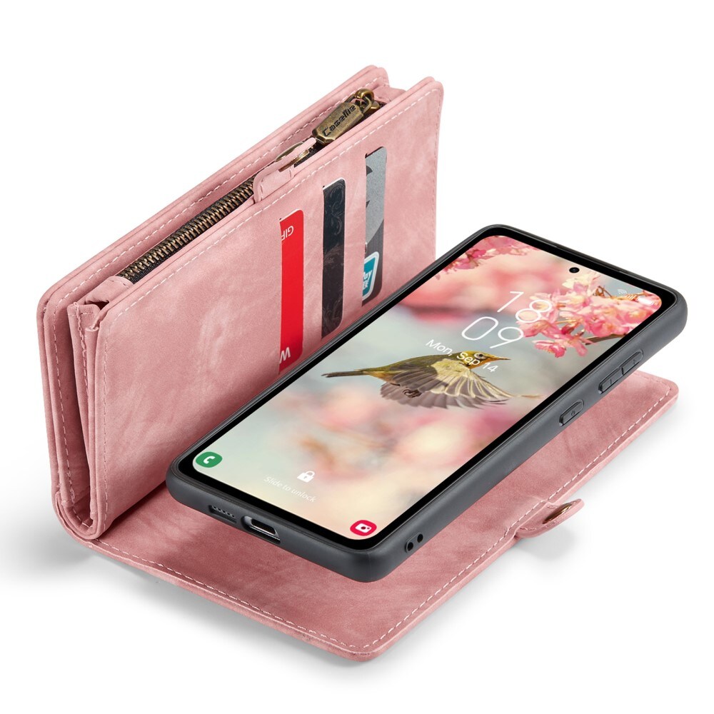 Samsung Galaxy A55 Rummeligt pungetui med mange kortholdere, Lyserød
