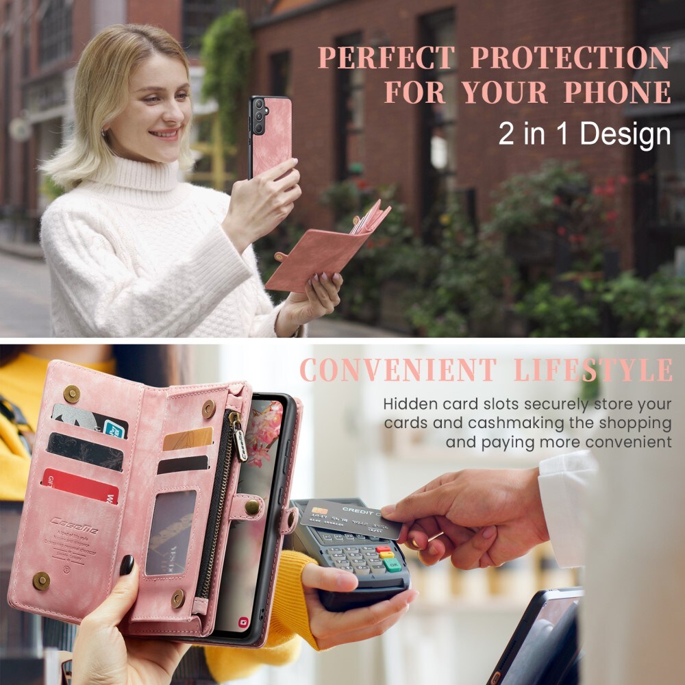 Samsung Galaxy A55 Rummeligt pungetui med mange kortholdere, Lyserød