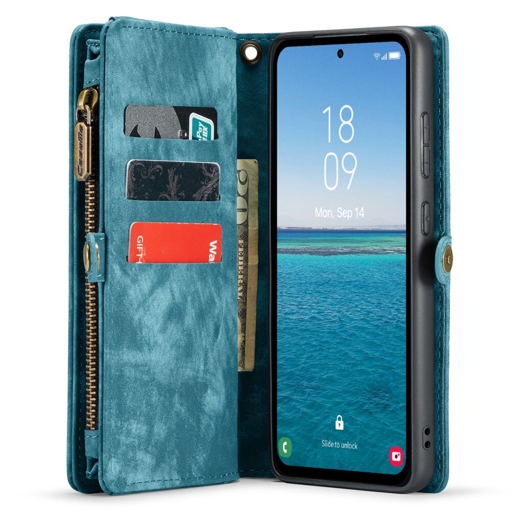 Samsung Galaxy A55 Rummeligt pungetui med mange kortholdere, Blå