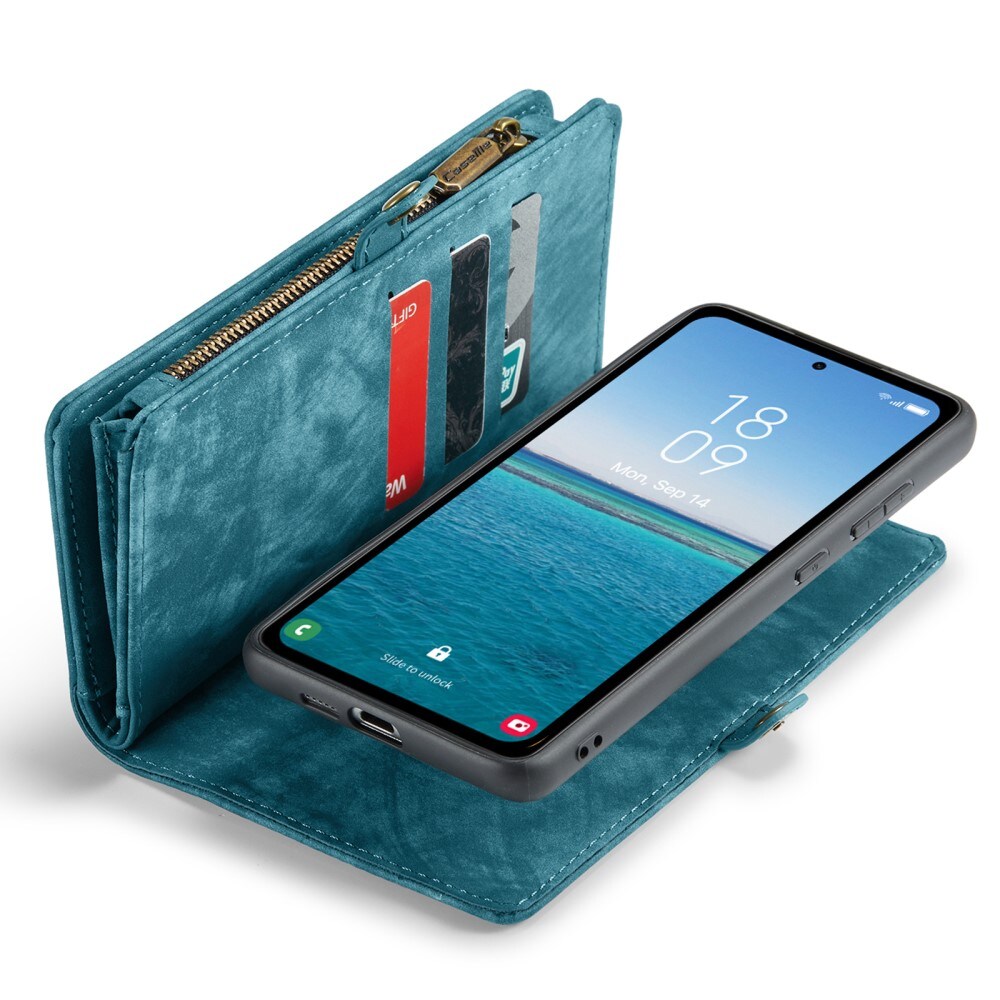 Samsung Galaxy A55 Rummeligt pungetui med mange kortholdere, Blå