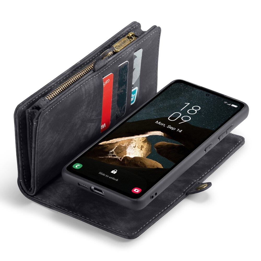 Samsung Galaxy A55 Rummeligt pungetui med mange kortholdere, Grå