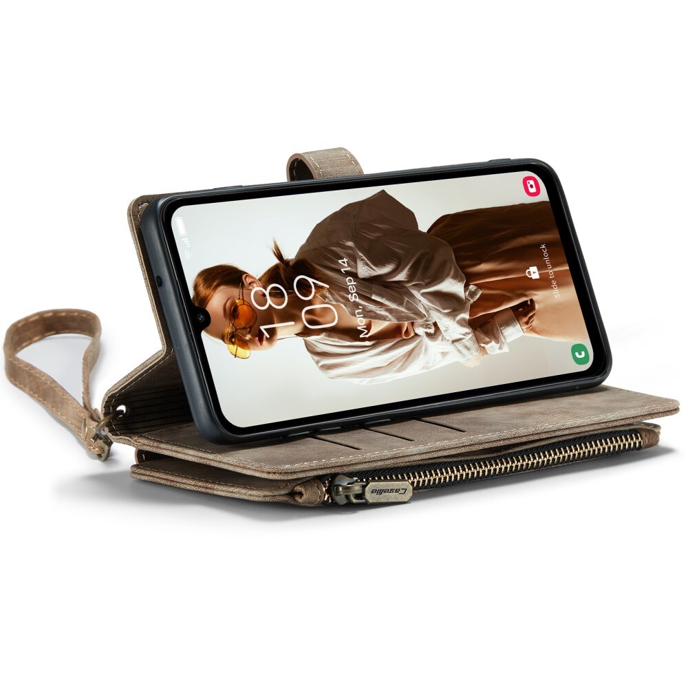Samsung Galaxy A15 Pungetui med lynlås, Brun