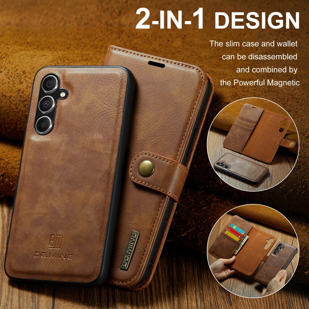 Samsung Galaxy A55 Pungetui med aftageligt cover, Cognac