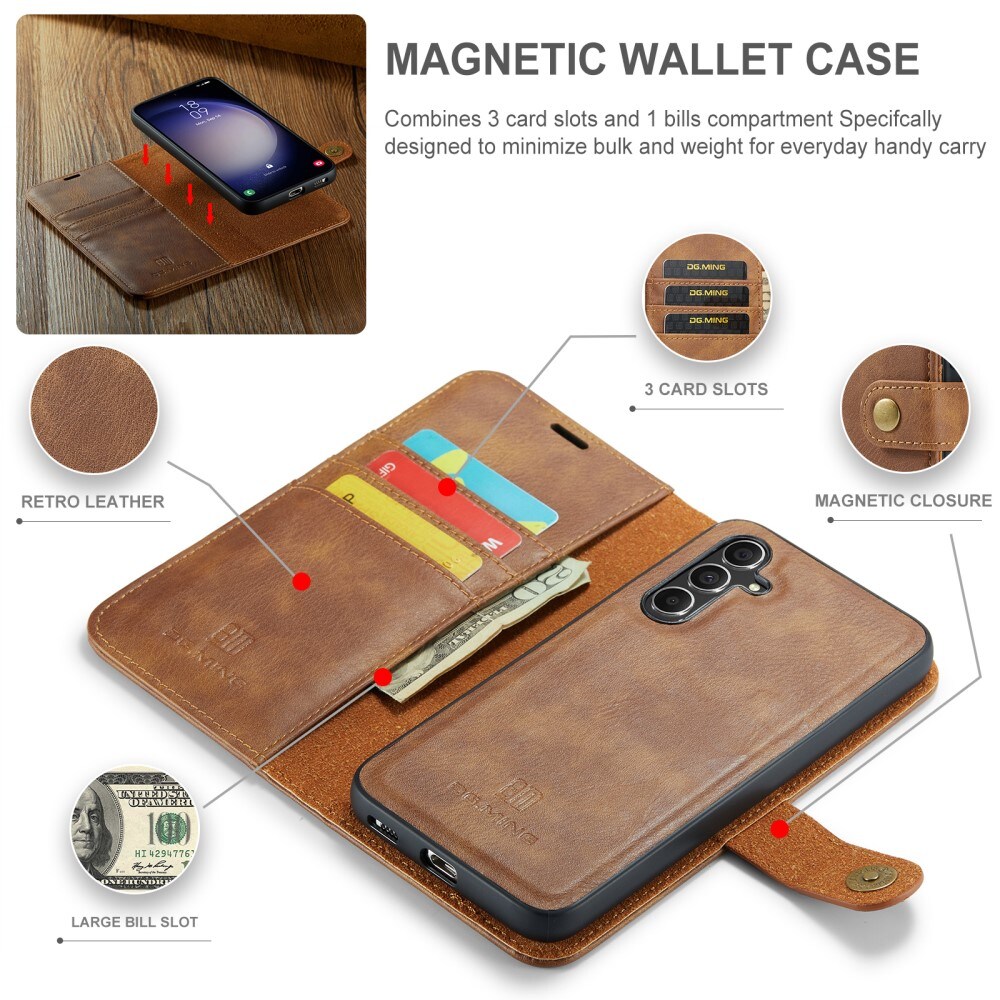 Samsung Galaxy A55 Pungetui med aftageligt cover, Cognac