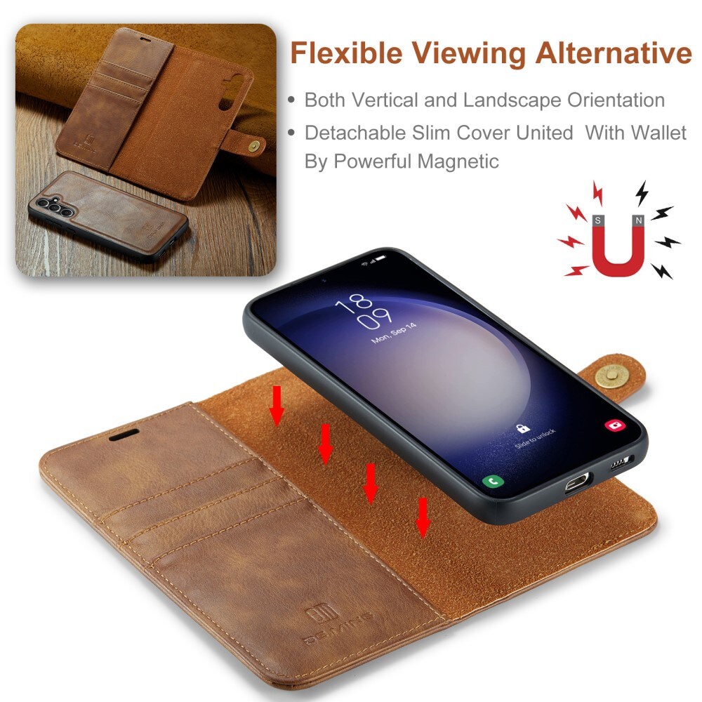 Samsung Galaxy A15 Pungetui med aftageligt cover, Cognac