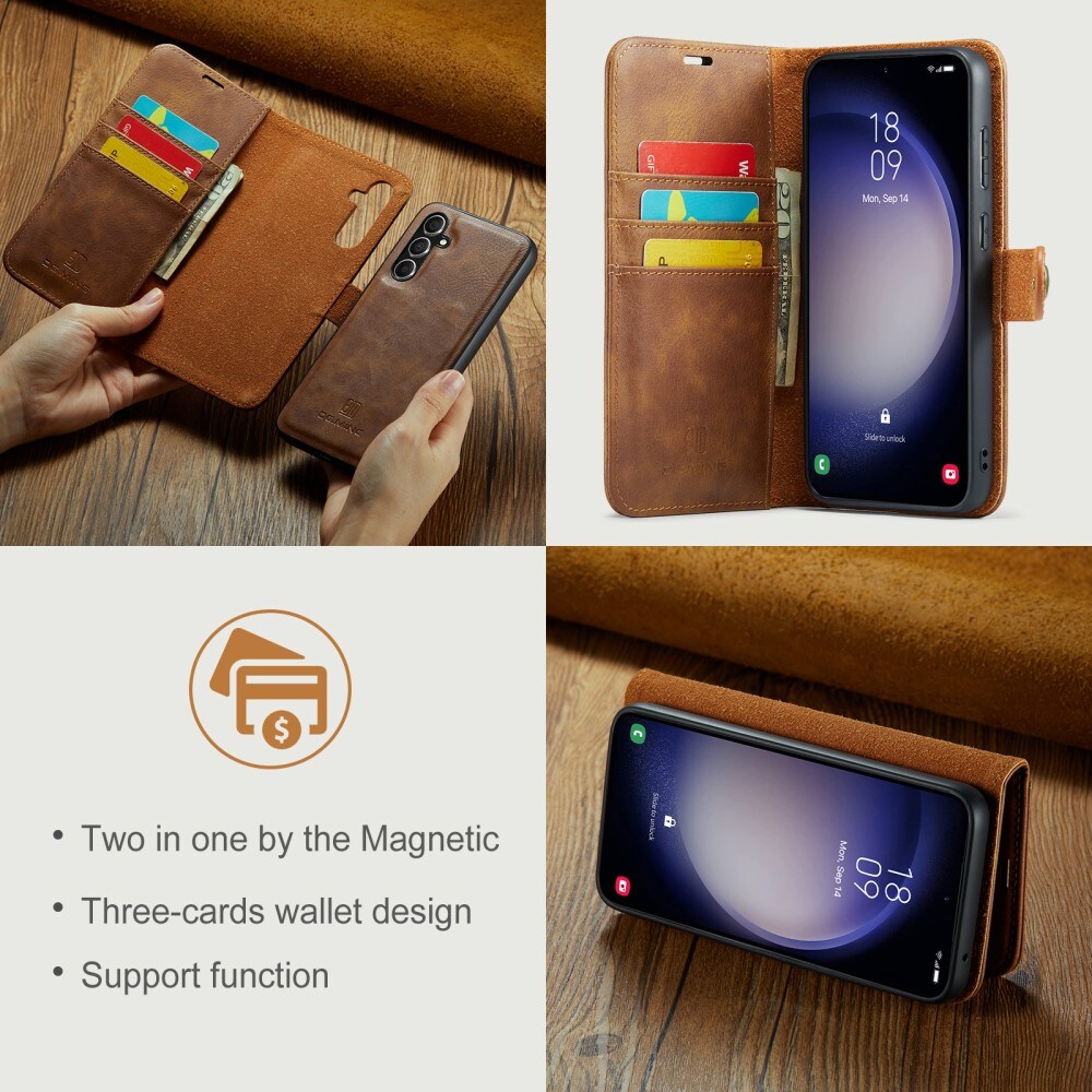 Samsung Galaxy A15 Pungetui med aftageligt cover, Cognac