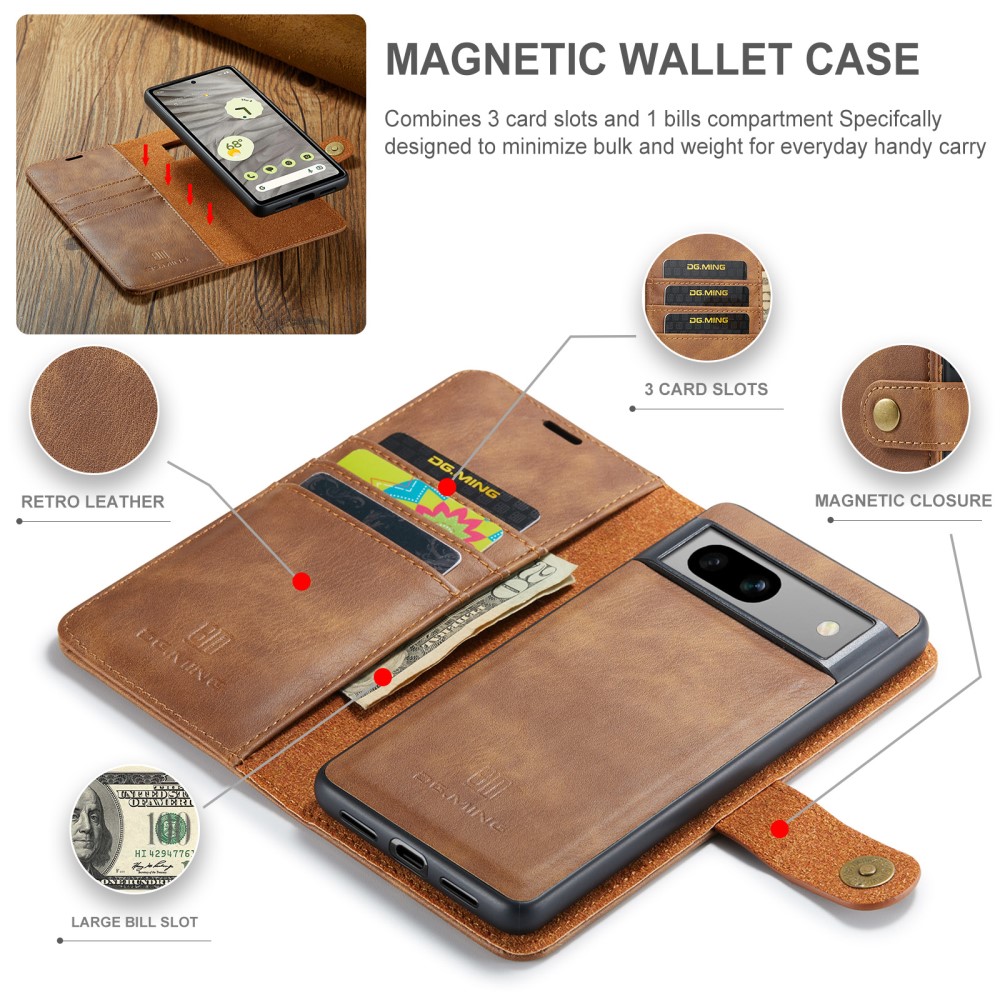Google Pixel 8a Pungetui med aftageligt cover, Cognac