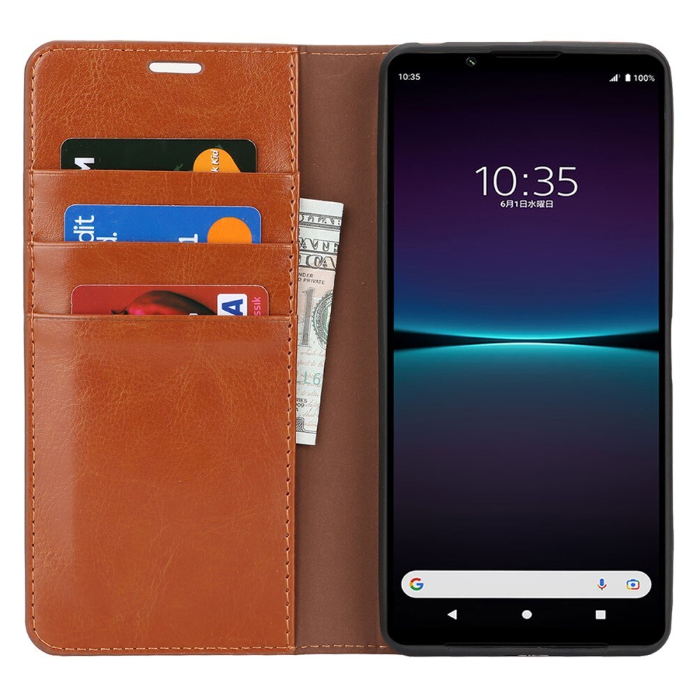 Sony Xperia 1 VI Smidigt mobiletui i ægte læder, Brun