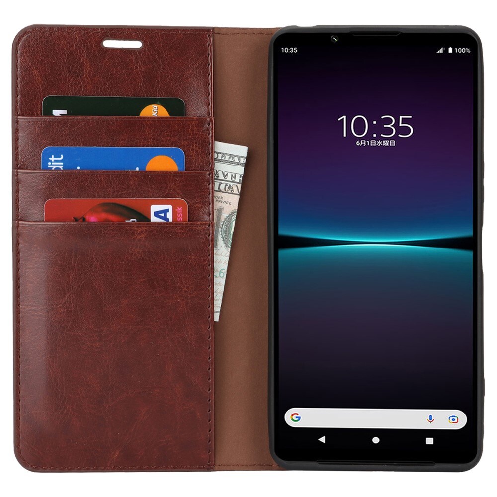 Sony Xperia 1 VI Smidigt mobiletui i ægte læder, Mørkebrun