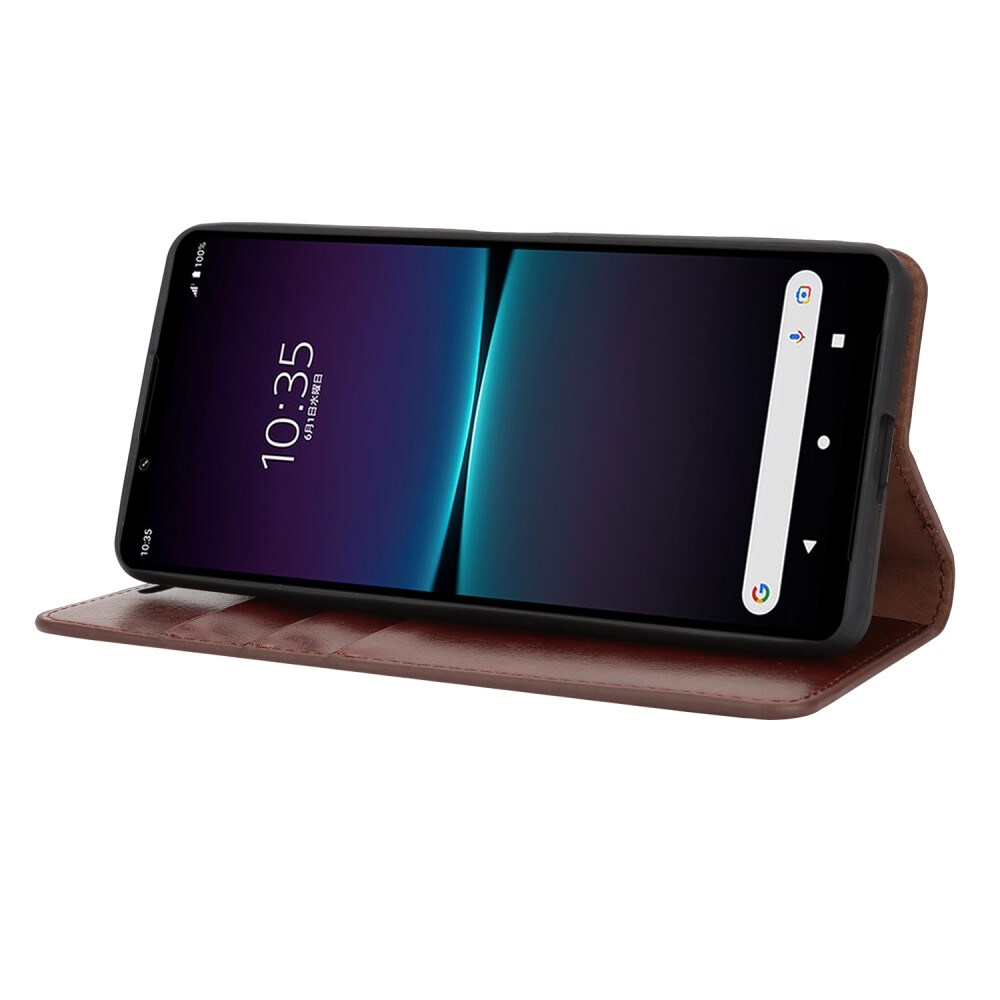 Sony Xperia 1 VI Smidigt mobiletui i ægte læder, Mørkebrun