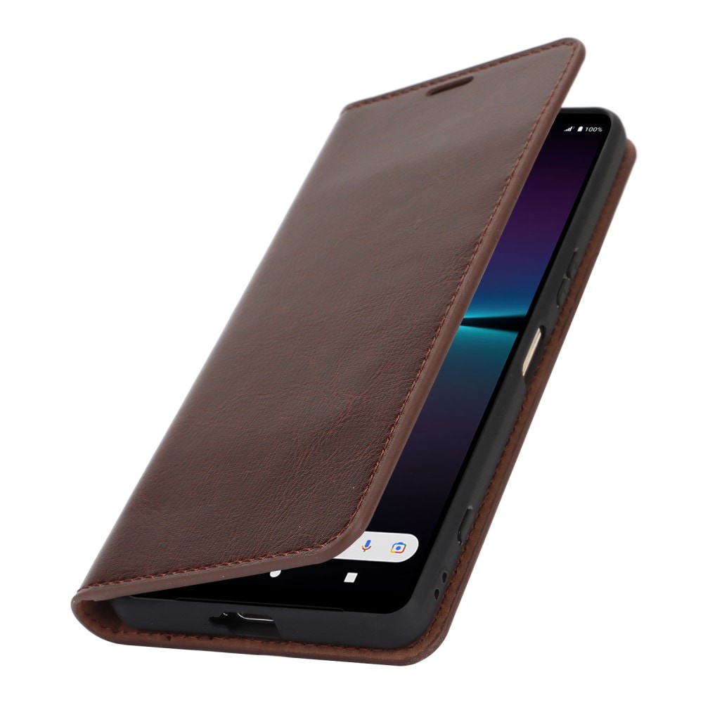 Sony Xperia 1 VI Smidigt mobiletui i ægte læder, Mørkebrun