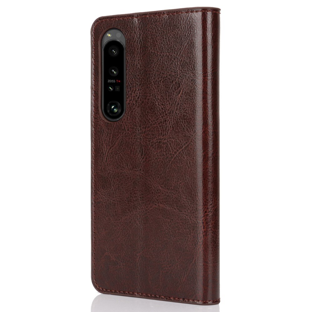 Sony Xperia 1 VI Smidigt mobiletui i ægte læder, Mørkebrun