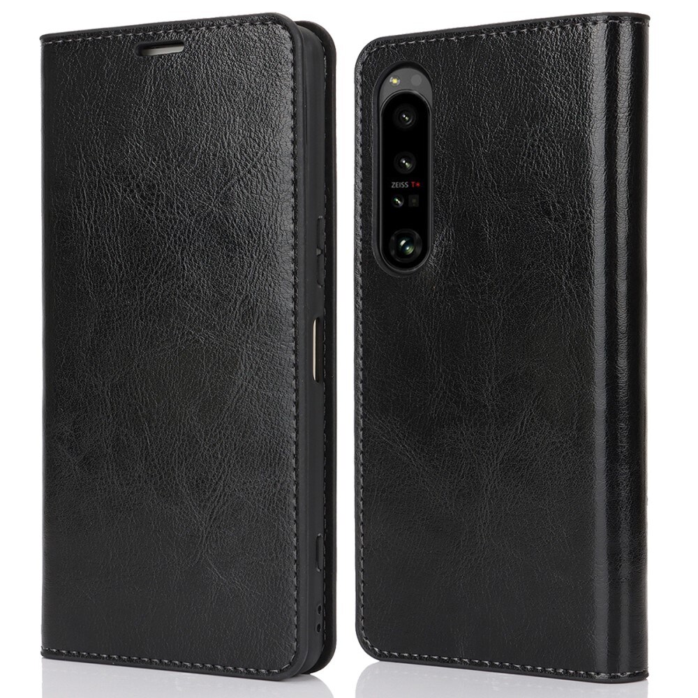 Sony Xperia 1 VI Smidigt mobiletui i ægte læder, Sort