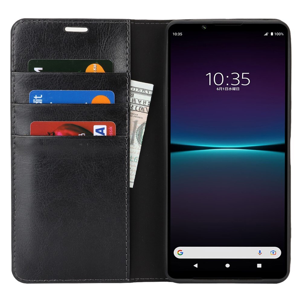Sony Xperia 1 VI Smidigt mobiletui i ægte læder, Sort