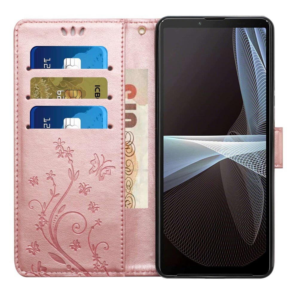 Sony Xperia 10 VI Mobiletui med sommerfugle, Lyserød guld