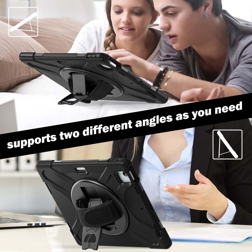 Apple iPad Air 11 6th Gen (2024) Robust hybridskal med skulderrem Sort