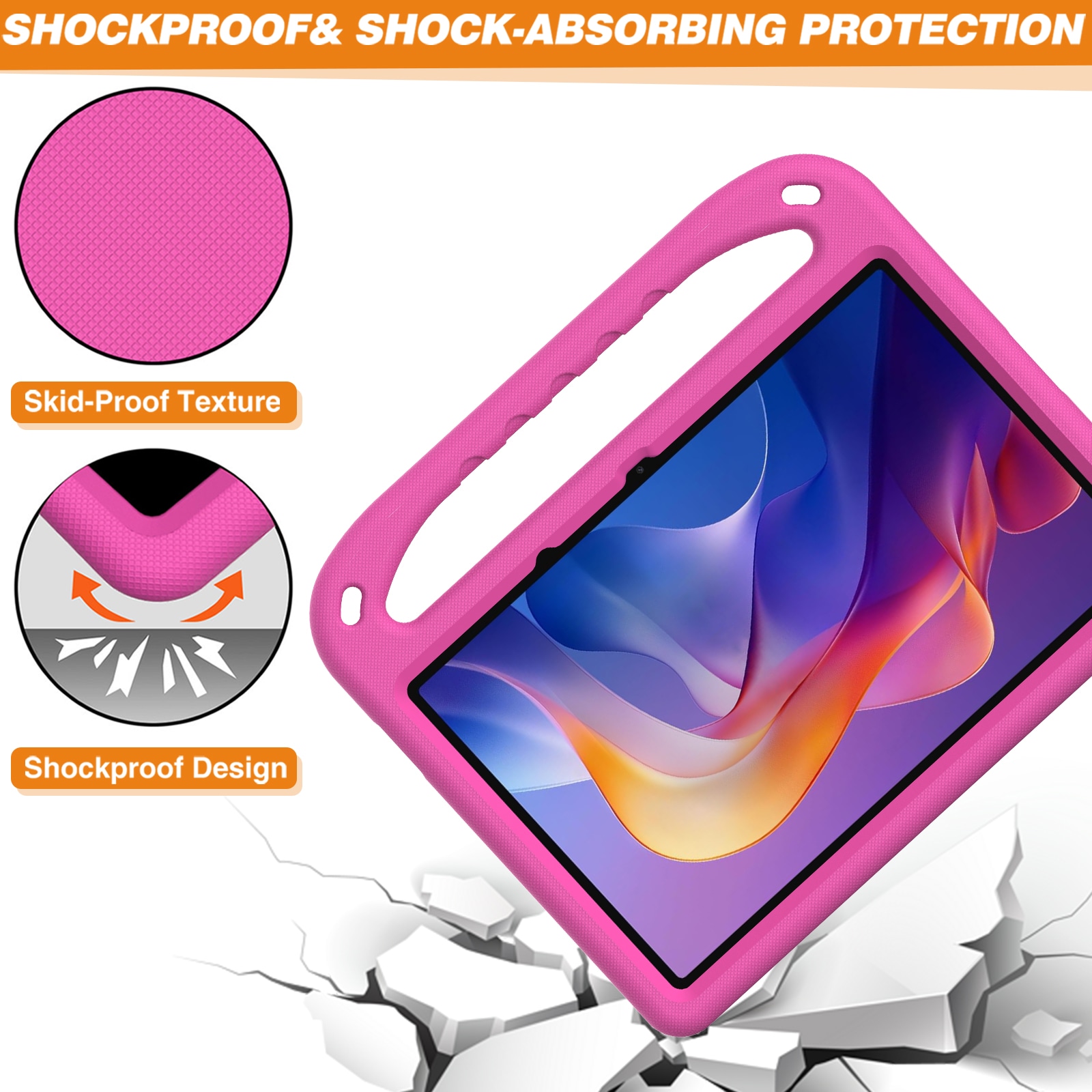 Xiaomi Redmi Pad 2 Stødsikkert cover/etui med håndtag - Perfekt til børn, Lyserød