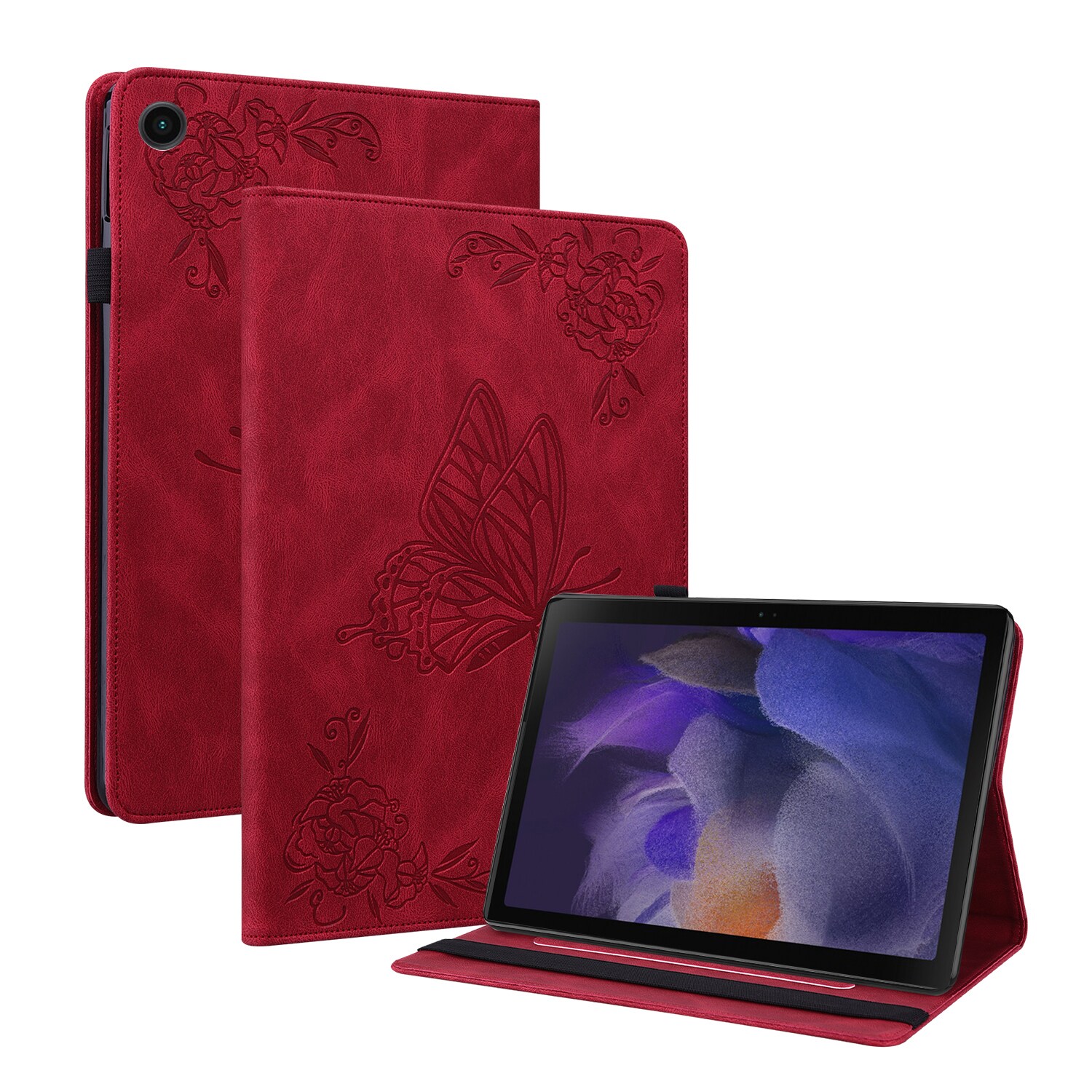 Samsung Galaxy Tab A11 Plus Etui med sommerfugle, Rød