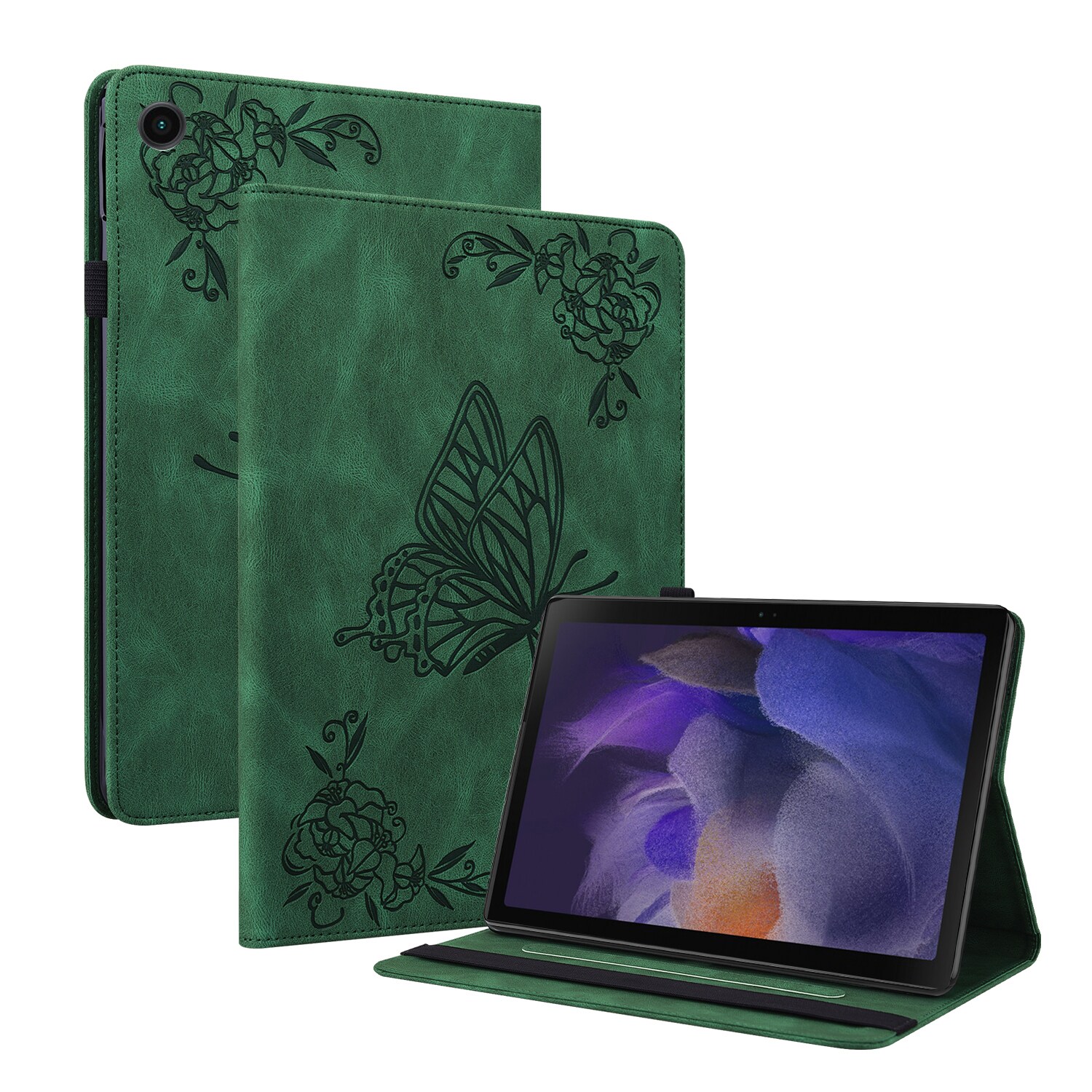 Samsung Galaxy Tab A11 Plus Etui med sommerfugle, Grøn
